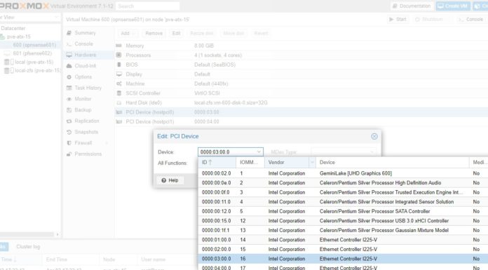 How to Pass-through PCIe NICs with Proxmox VE on Intel and AMD Proxmox VE Web GUI Pick NIC To Pass Through