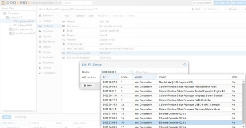 Proxmox VE Web GUI Pick NIC To Pass Through