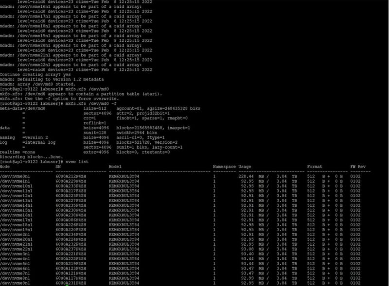 Setting Up A 23x Kioxia EM6 Md RAID0 Array