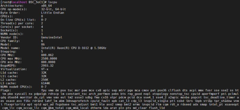 Intel BSC IPU Intel Xeon D 1612 Lscpu Output