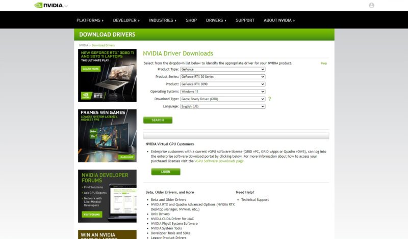 NVIDIA Website Driver Link At Top Navigation As Of 2022 06 16