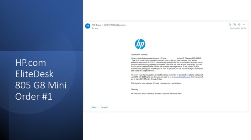 STH HP.com Secret Shopper Order 1 2022 01 20 Delay To 2022 03 17