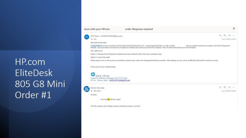 STH HP.com Secret Shopper Order 1 2022 02 01 Issue With Order
