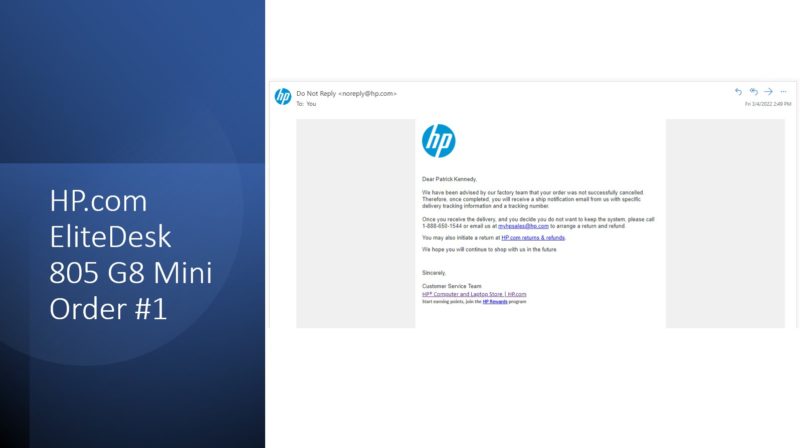 STH HP.com Secret Shopper Order 1 2022 03 04 Not Cancelled