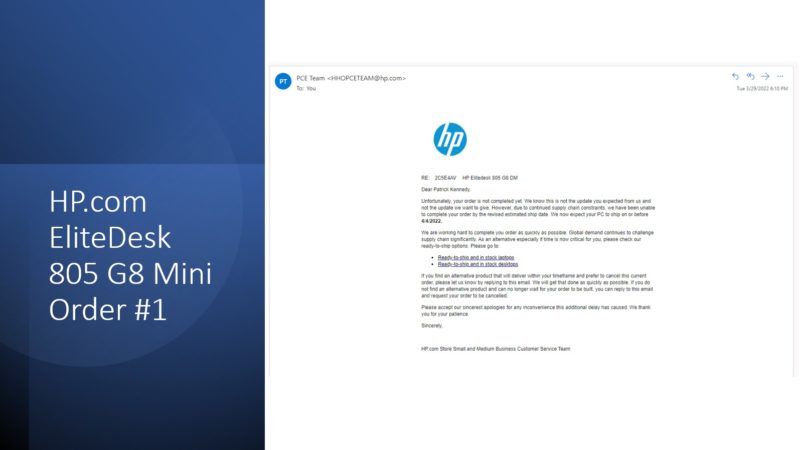 STH HP.com Secret Shopper Order 1 2022 03 29 Delay To 2022 04 04