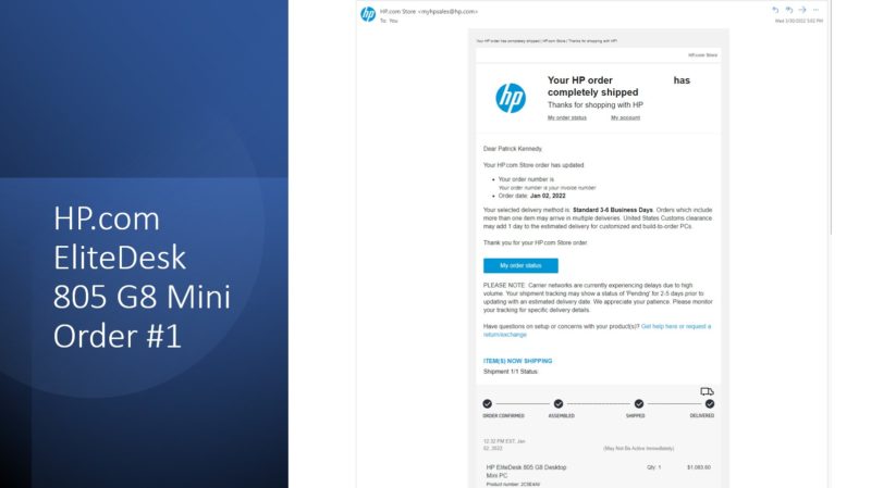 STH HP.com Secret Shopper Order 1 2022 03 30 Shipped