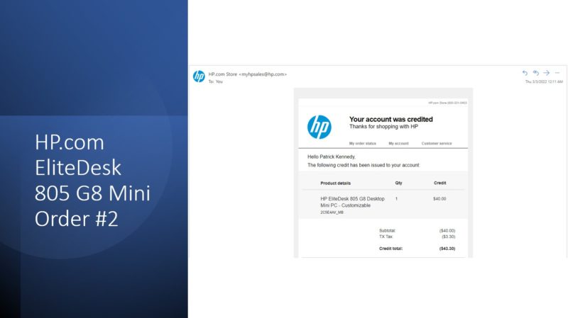 STH HP.com Secret Shopper Order 2 2022 03 03 Credit