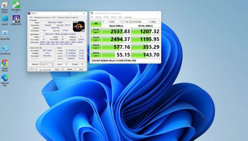CHUWI RZBOX AMD Ryzen 7 5800H CrystalDiskMark Results