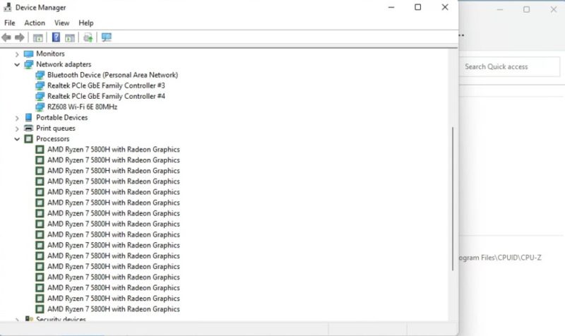 CHUWI RZBOX AMD Ryzen 7 5800H Edition Windows 11 Device Manager With Dual Realtek 1GbE And AMD RZ608 WiFi 6E