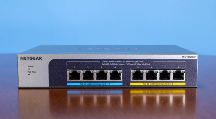 Netgear MS108UP Review 8-port PoE+ and PoE++ 2.5GbE Switch Netgear MS108UP Front