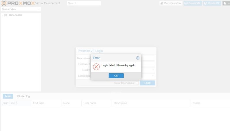 Proxmox VE Login Failed Please Try Again