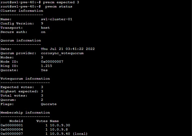 Proxmox VE Pvecm Expected 3 Pvecm Status