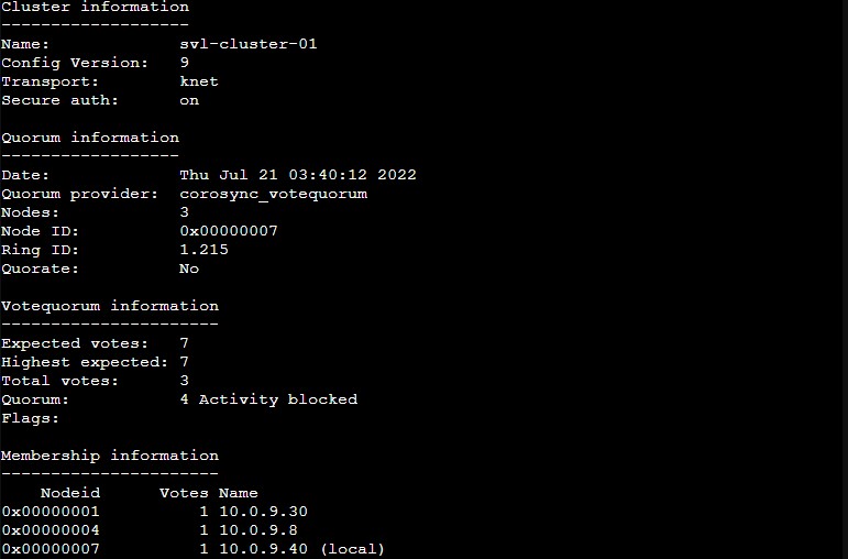 Proxmox VE Pvecm Status On A 3 Of 7 Cluster