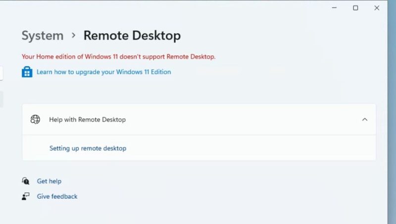 Windows 11 Home No Remote Desktop