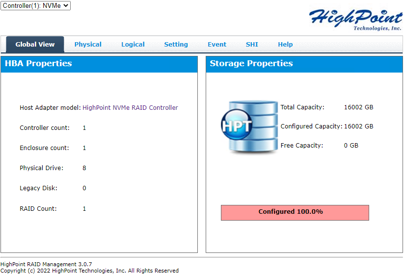 HighPoint SSD7540 RAID Management