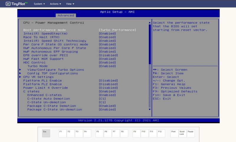 Intel Core I7 1165G7 6x I225 BIOS Power And Performance Menu