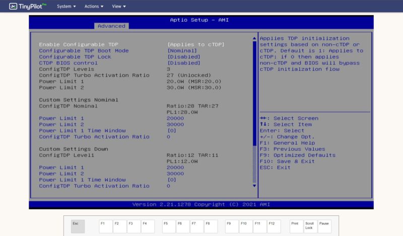 Intel Core I7 1165G7 6x I225 BIOS Power And Performance Menu Config TDP Configurations