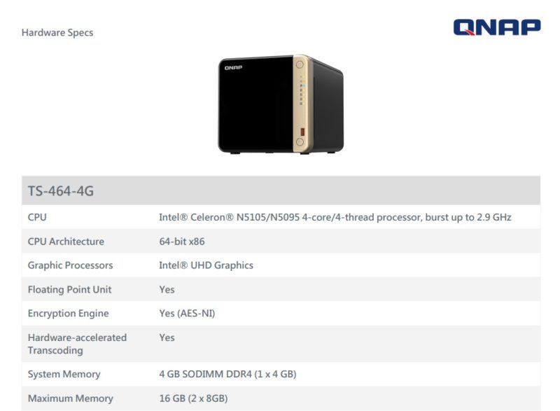 QNAP TS 464 4G Specs