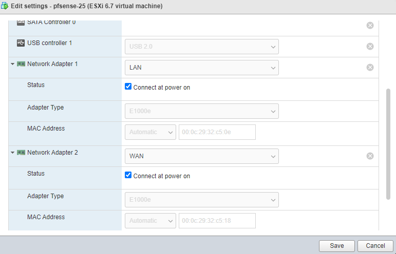 ESXi Configure PfSense NICs