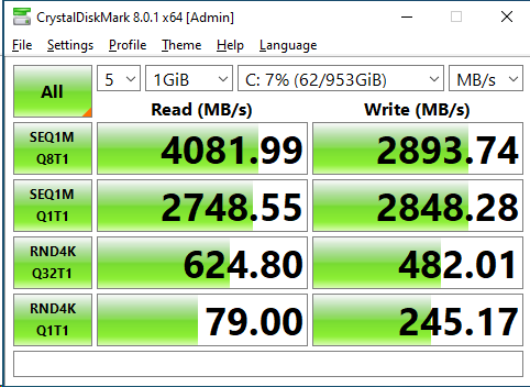 Solidigm P41 Plus 1TB CrystalDiskMark 1GB Low