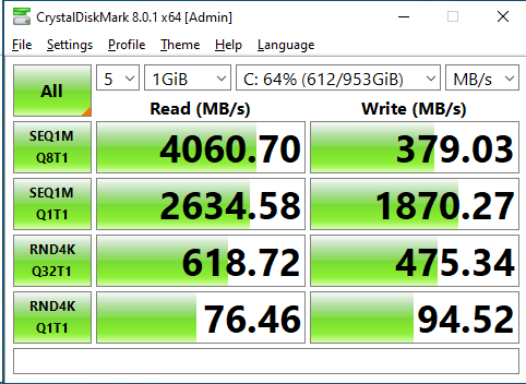 Solidigm P41 Plus 1TB CrystalDiskMark 1GB