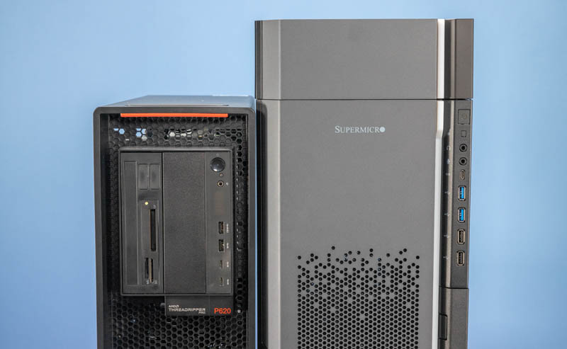 Lenovo ThinkStation P620 And Supermicro AS 5014A TT Side By Side Front Ports