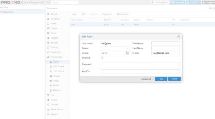 Proxmox VE E-mail Notifications are Important Proxmox VE Root User E Mail Settings