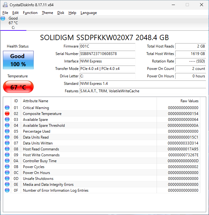 Solidigm P44 Pro 2TB CrystalDiskInfo