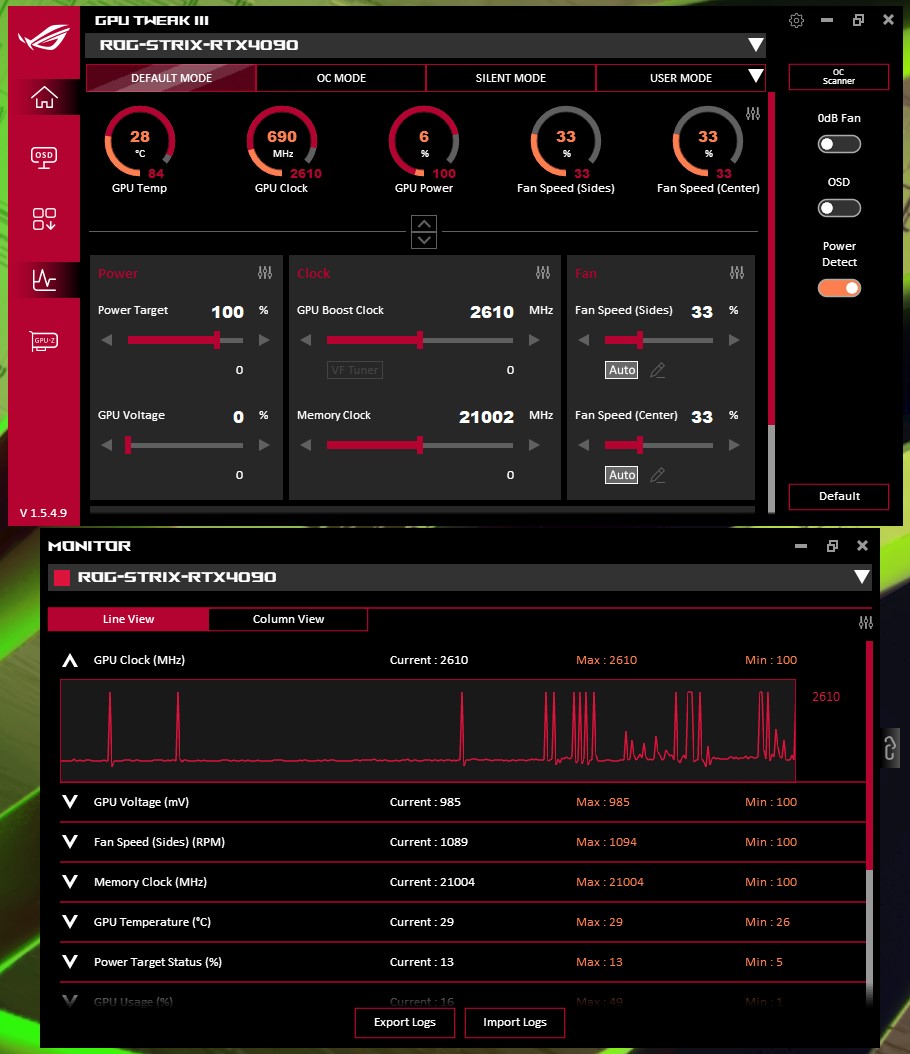 ASUS ROG Strix 4090 OC Control Panel Default