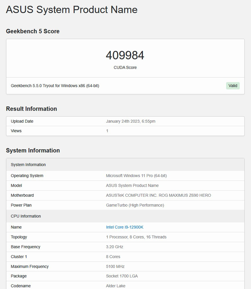 ASUS ROG Strix 4090 OC Geekbench 5 Cuda