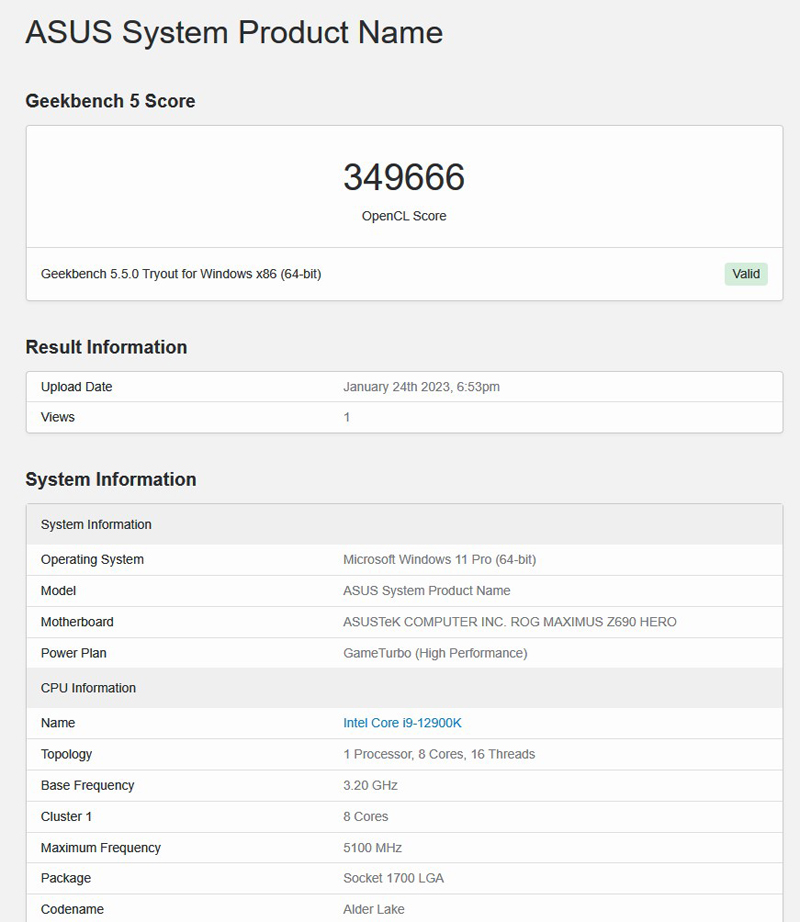 ASUS ROG Strix 4090 OC Geekbench 5 OpenCL