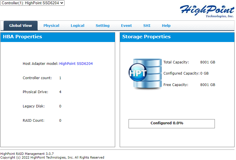 HighPoint SSD6204 RAID Management