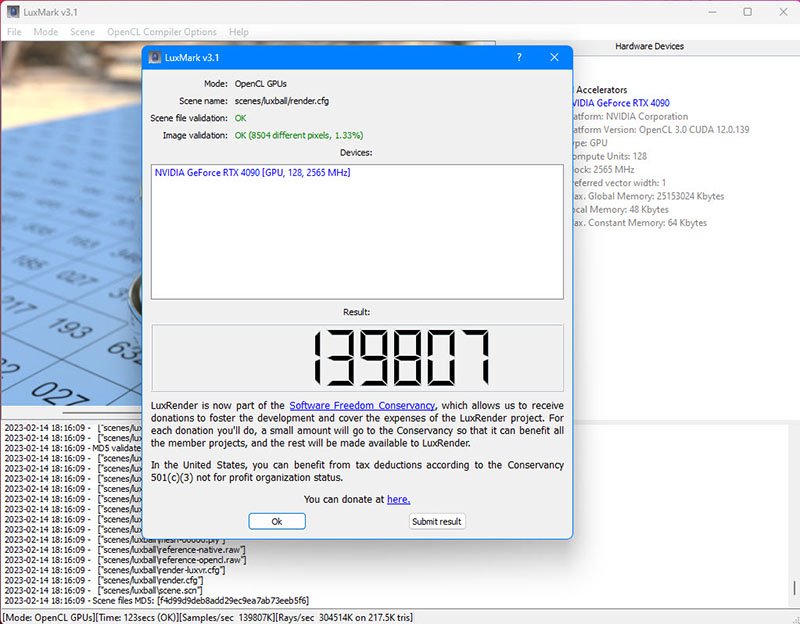 ASUS TUF 4090 OC Luxmark Screenshot