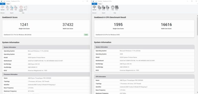 Geekbench 5 And Geekbench 6 Running On Windows 11 Pro AMD Ryzen Threadripper Pro 3995WX