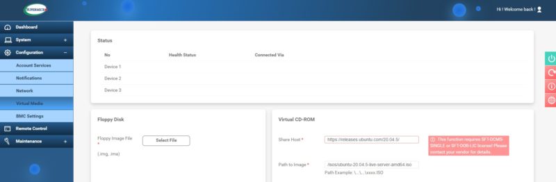 Supermicro HTML5 IKVM Virtual Media Does Not Take A Domain Name Without A License Key