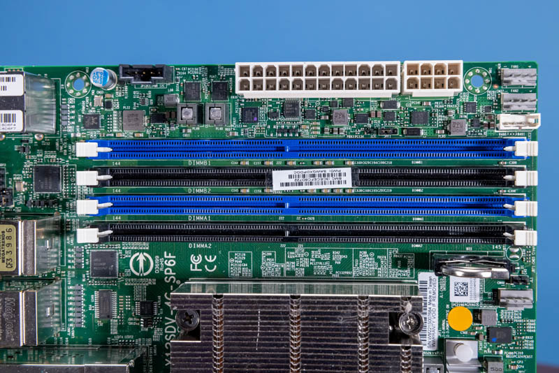 Supermicro X12SDV 4C SP6F Dimms And Power Input And BMC Sticker