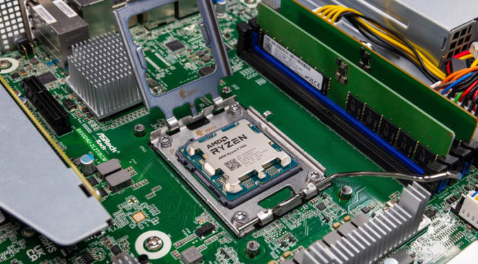 AMD Ryzen Server the ASRock Rack 1U4LW-B650/2L2T Review ASRock Rack 1U4LW B650 2L2T AMD Ryzen 9 7900 Being Installed