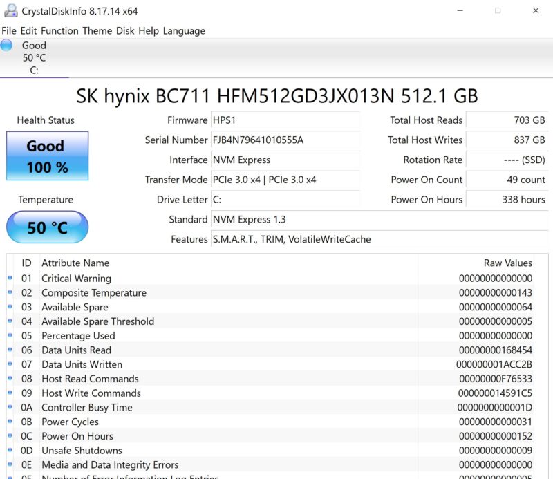 Intel Core I7 12700T CrystalDiskInfo