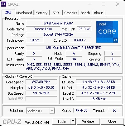 Intel NUC 13 Pro Intel Core I7 1360P CPU Z
