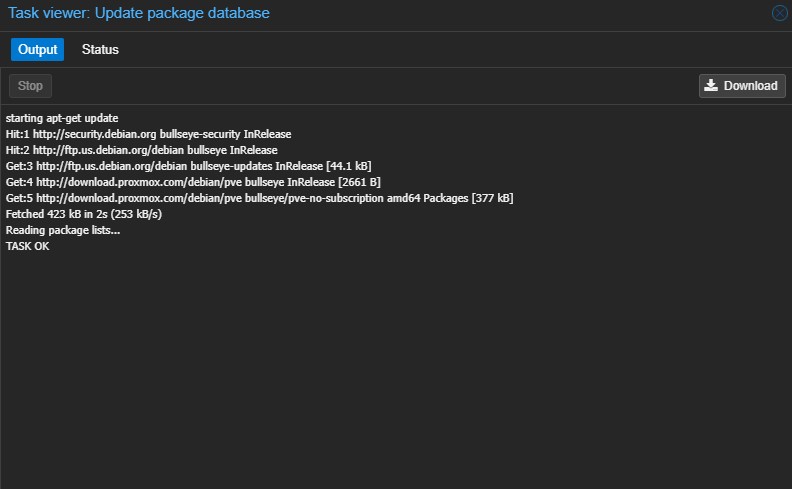 Proxmox VE 7.4 Download Task Log