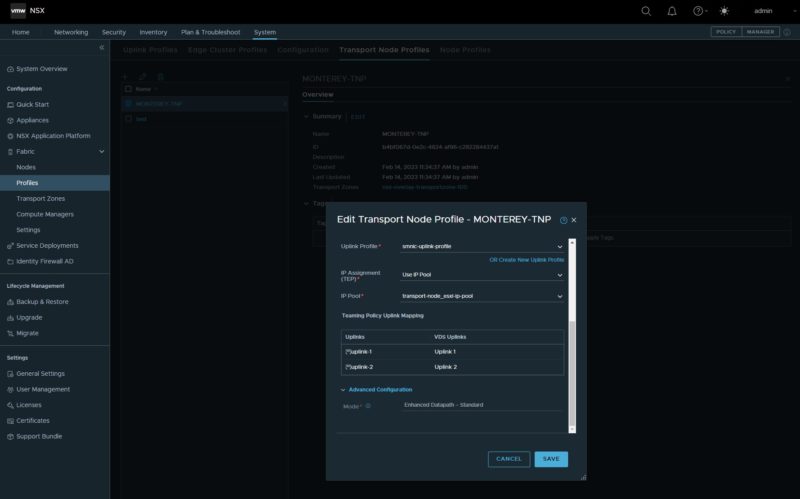 VMware NSX Manager NVIDIA BlueField 2 DPU TNP Monterey Enhanced Datapath Standard