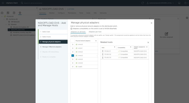 VMware VSphere Client DSwitch NSX Offload Compatible Adapters NVIDIA BlueField 2 DPU