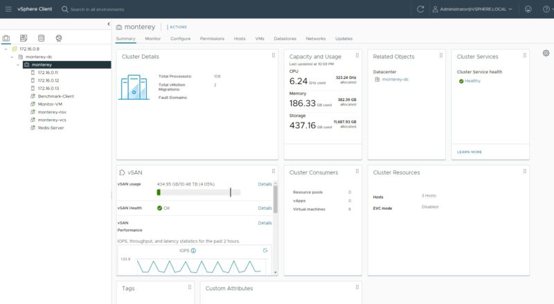 VMware VSphere Client With NVIDIA BlueField 2 DPU And 3x ESXi 8.0 Hosts Dashboard