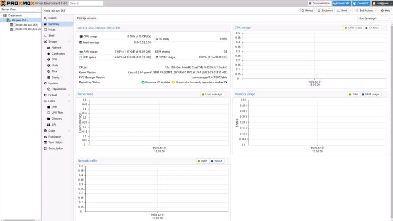 AliExpress Alder Lake Proxmox 7.1 New Kernel 6.2 CWWK ADL Proxmox 7.4 Running Dashboard.mp4