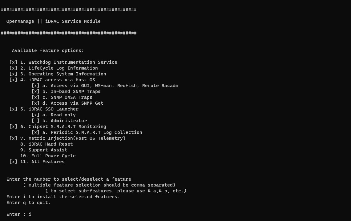 Dell IDRAC Service Module For Linux OpenManage Menu Install I