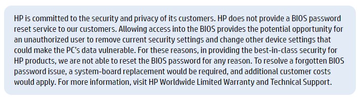 HP Support No BIOS Password