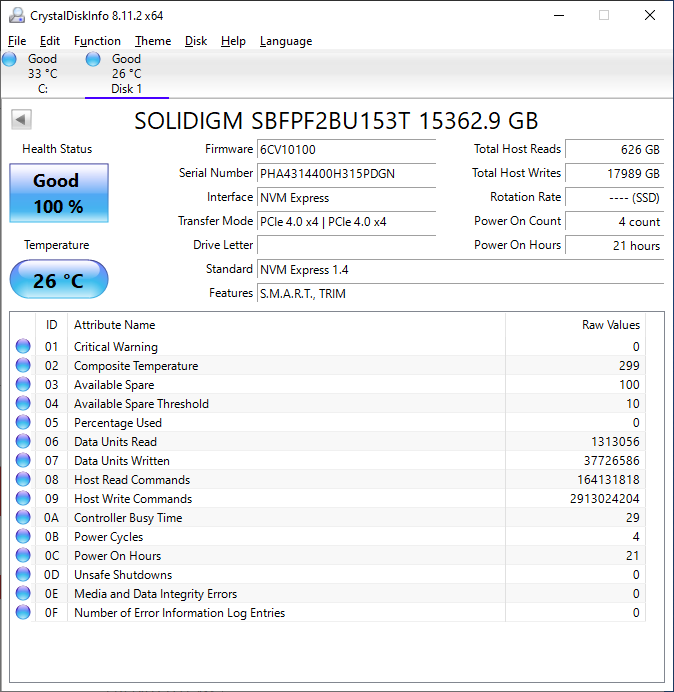 Solidigm D5 P5430 15.36TB CrystalDiskInfo