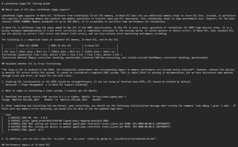 LattePanda Sigma ECC Testing Guide