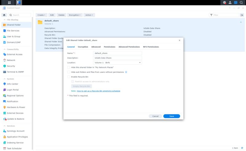 IoSafe NAS Default Share