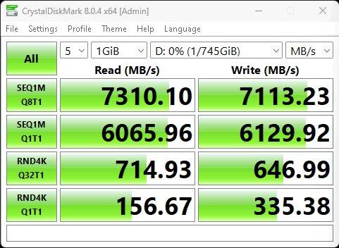 Dapustor Xlenstor2 X2900P 800GB CrystalDiskMark 1GB